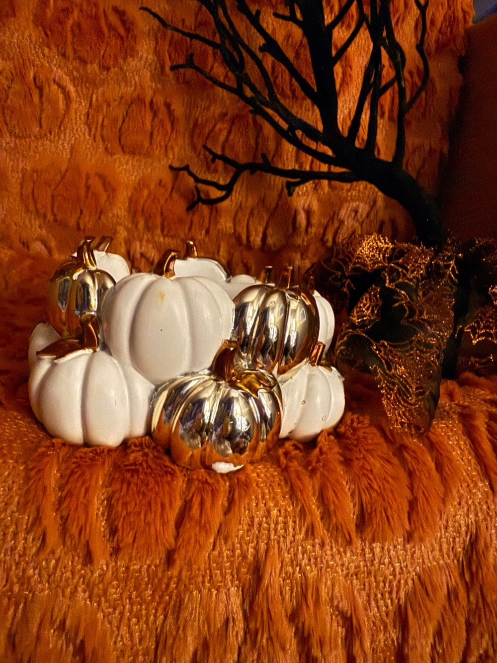 Bath & Body Works White Gold Pumpkin Patch 3-Wick Candle Holder Fall Decor